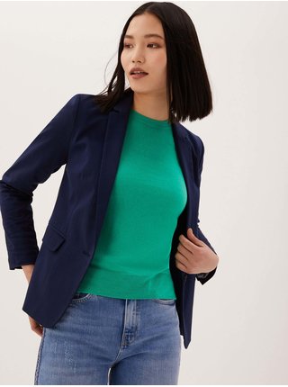 Modrý dámský jednořadý blejzr úzkého střihu s vysokým podílem bavlny Marks & Spencer
