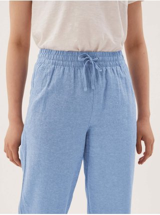 Kalhoty ke kotníkům s vysokým podílem lnu, mírně zúženého střihu Marks & Spencer modrá