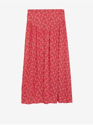Kvetovaná midi sukňa Marks & Spencer červená
