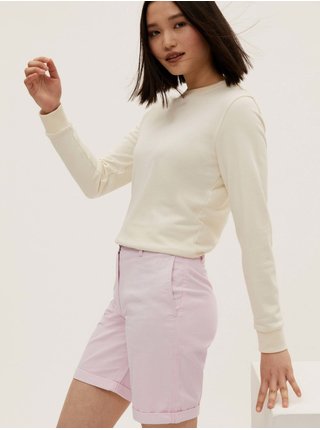 Chino šortky s vysokým pásom s vysokým podielom bavlny Marks & Spencer ružová