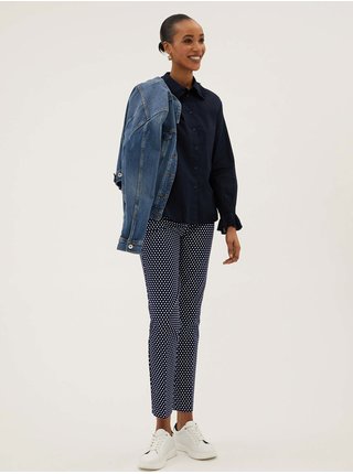 Puntíkované kalhoty s vysokým podílem bavlny, úzký střih Marks & Spencer námořnická modrá
