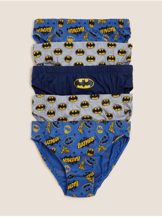 Nohavičky z čistej bavlny s motívom Batman™, 5 ks v balení (3–12 rokov) Marks & Spencer modrá