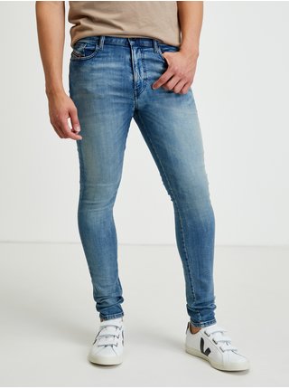 Světle modré pánské skinny fit džíny s vyšisovaným efektem Diesel Amny