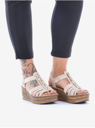 Béžové dámské sandály na klínku Rieker