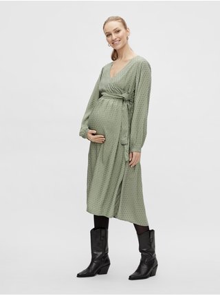 Tmavozelené bodkované zavinovacie tehotenské šaty Mama.licious Cillie