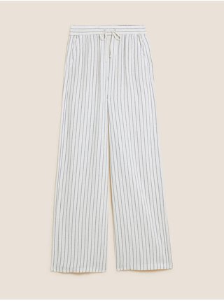 Kalhoty se širokými nohavicemi s vysokým obsahem lnu Marks & Spencer béžová