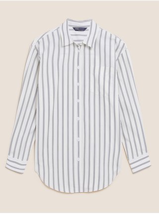 Biela dámska pruhovaná predĺžená košeľa z čistej bavlny Marks & Spencer