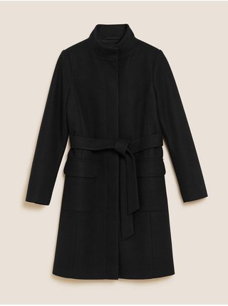 Kabát se stojáčkem a opaskem Marks & Spencer černá