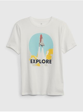 Bílé klučičí tričko s potiskem GAP Explore 