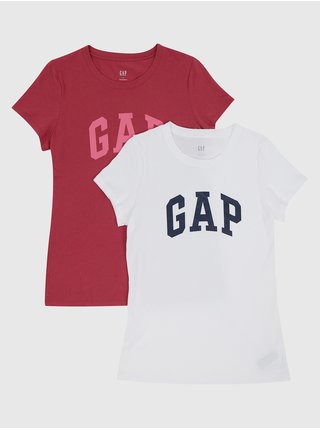 Sada dvoch dámskych tričiek v tmavoružovej a bielej farbe GAP