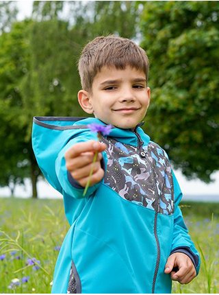 Modrá detská softshellová vzorovaná bunda Unuo