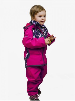 Růžové holčičí softshellové vzorované kalhoty s vysokým pasem Unuo