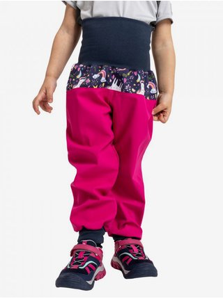 Ružové dievčenské softshellové vzorované nohavice s vysokým pásom Unuo