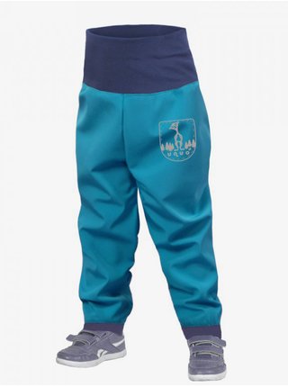 Modré dětské softshellové kalhoty s vysokým pasem Unuo