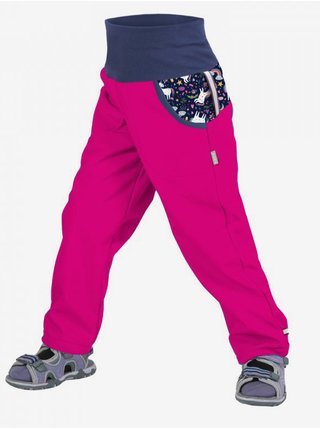Tmavě růžové holčičí softshellové vzorované kalhoty s vysokým pasem Unuo