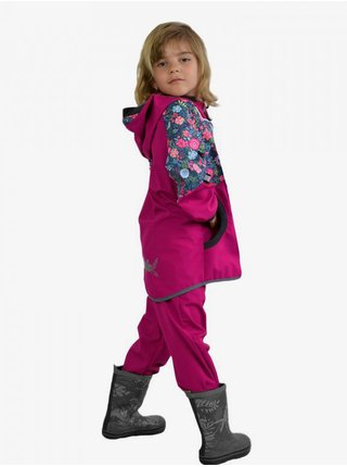 Tmavoružové dievčenské softshellové nohavice s vysokým pásom Unuo