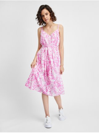 Bílo-růžové dámské květované šaty na ramínka GAP 