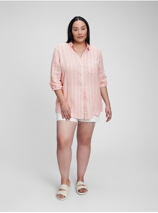 Bílo-růžová dámská pruhovaná lněná košile GAP 