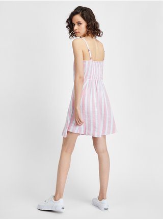 Bílo-růžové dámské lněné pruhované šaty GAP 