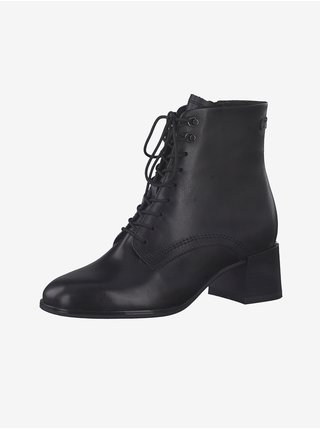 Černé dámské kožené kotníkové boty na podpatku Tamaris
