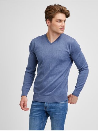 Modrý pánsky melírovaný basic sveter Tom Tailor