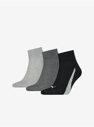 Sada tří párů ponožek v šedé a černé barvě Puma 
