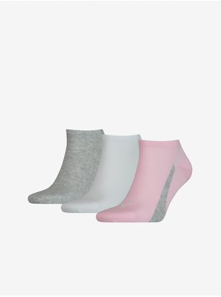 Sada tří párů ponožek v šedé, bílé a růžové barvě Puma