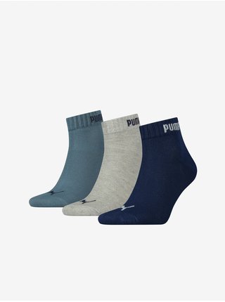 Sada tří párů ponožek v petrolejové, šedé a tmavě modré barvě Puma