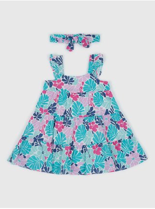 Modré holčičí květované šaty s čelenkou GAP 