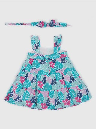 Modré holčičí květované šaty s čelenkou GAP 