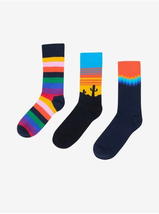 Sada tří párů barevných pánských vzorovaných ponožek Ombre Clothing V3 U242