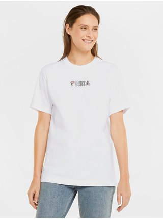 Biele dámske tričko s potlačou na chrbte Puma Downtown