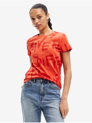Oranžové dámske vzorované tričko Desigual Enya