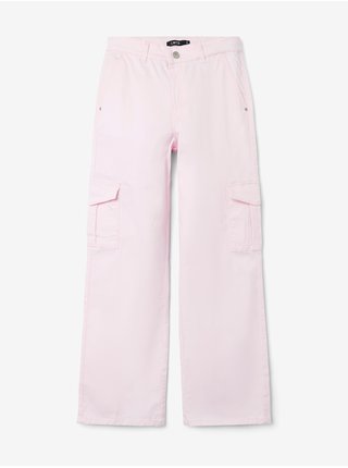 Světle růžové holčičí široké kalhoty s kapsami name it Hilse