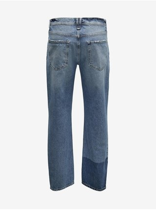 Modré straight fit džíny s potrhaným efektem ONLY & SONS 