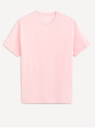 Ružové hladké bavlnené tričko Celio Cecola