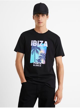 Čierne bavlnené tričko Celio Cesouth Ibiza