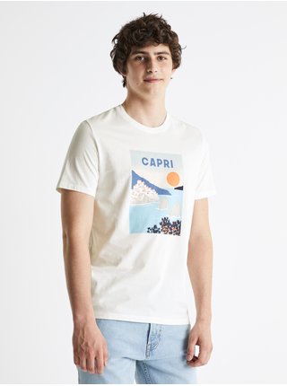 Béžové bavlněné tričko Celio Cevinty Capri