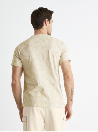 Béžové bavlněné tričko s listy Celio Belotus