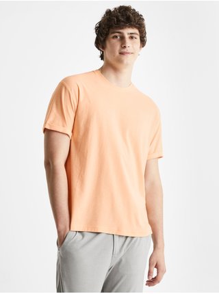 Svetlo oranžové hladké bavlnené tričko Celio Cecola
