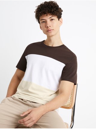 Béžovo-hnědé pánské tričko Celio Cetri   