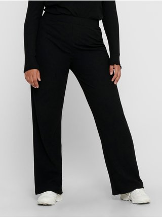 Černé žebrované široké kalhoty ONLY CARMAKOMA Nella