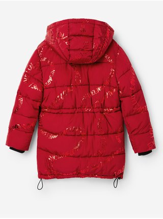 Červený holčičí zimní prošívaný kabát Desigual Letters