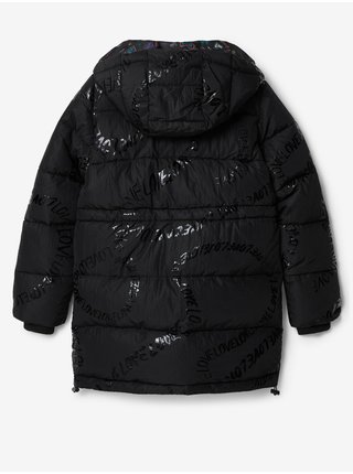 Čierny dievčenský zimný prešívaný kabát Desigual Letters