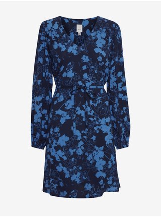 Modré dámské květované krátké šaty ICHI