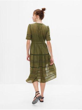 Zelené dámske midi šaty s krajkovými detailmi GAP