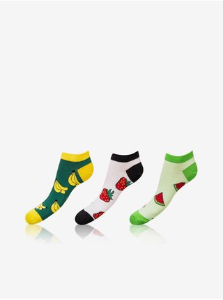 Sada tří párů vzorovaných ponožek v zelené, bílé a světle zelené barvě Bellinda CRAZY IN-SHOE SOCKS
