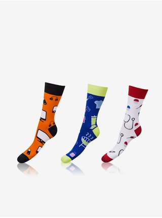 Sada tří párů dámských vzorovaných ponožek v oranžové, modré a bílé barvě Bellinda CRAZY SOCKS 