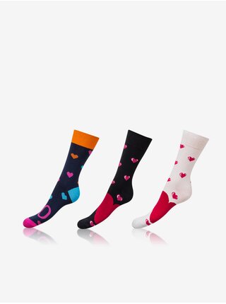 Sada tří dámských vzorovaných ponožek v černé, bílé a tmavě modré barvě Bellinda CRAZY SOCKS 