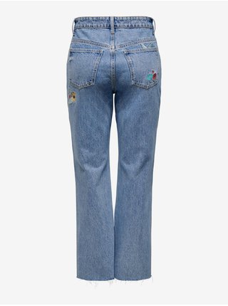 Modré straight fit džíny s výšivkou ONLY Fine